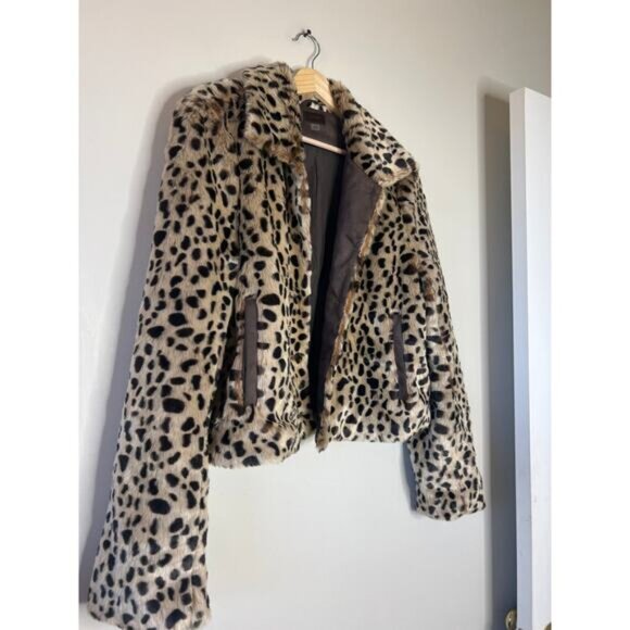 NEW MOTHER The Pony Keg Cheetah Print Button Front Faux-Fur Jacket Brown Sz: M - Picture 3 of 8